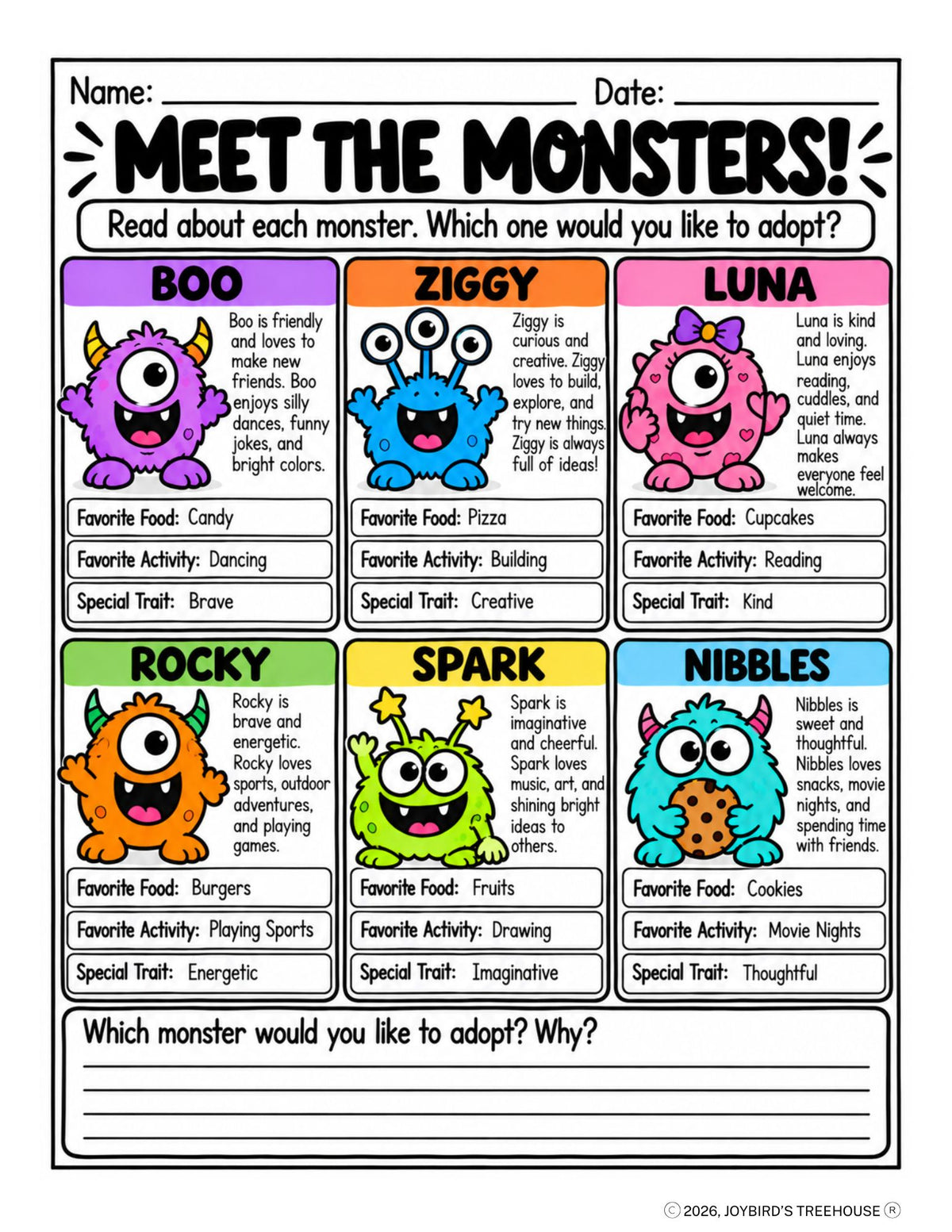 Adopt a Monster | Reading, Writing, & Math | K–3