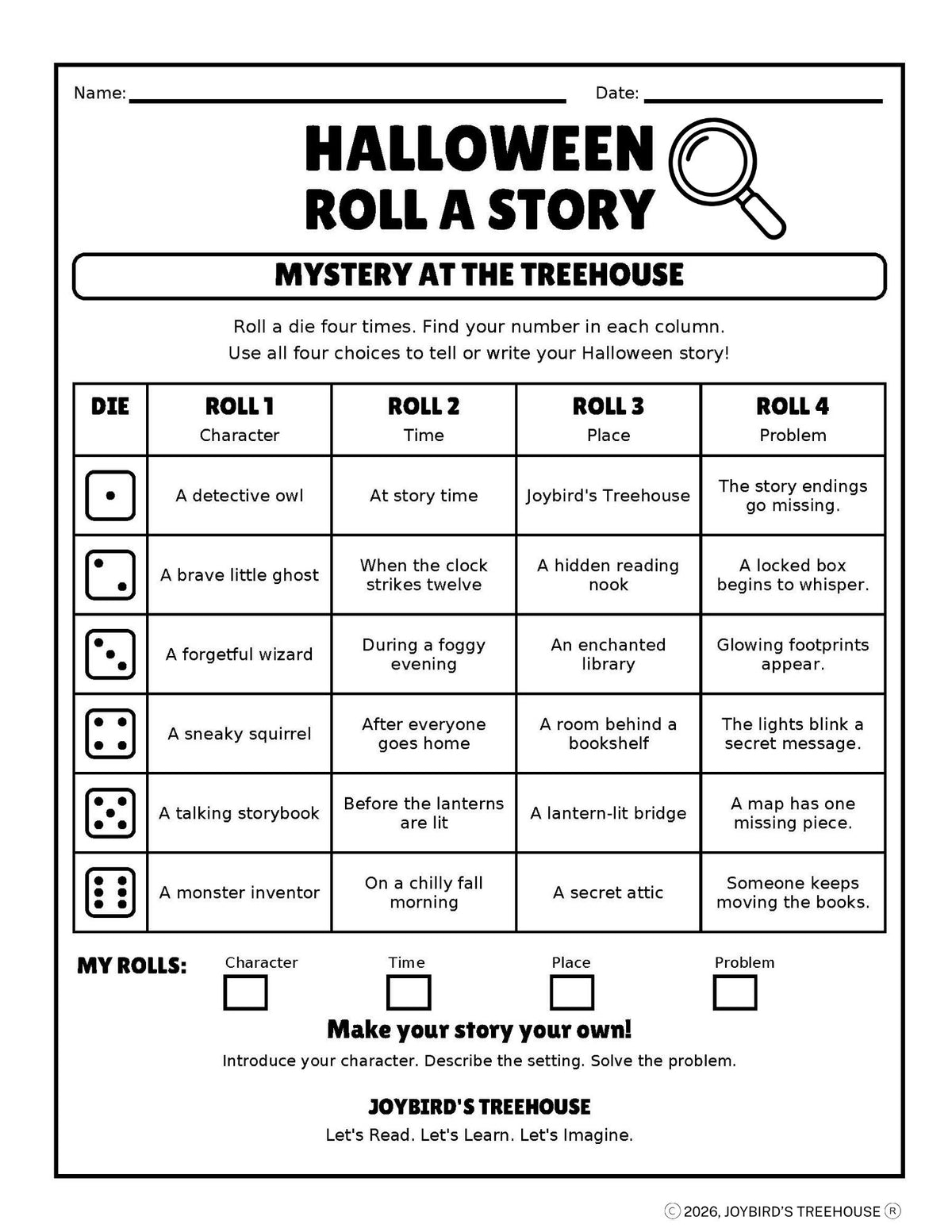 Roll a Story Creative Writing | Halloween Writing Activities | Grades 1–4