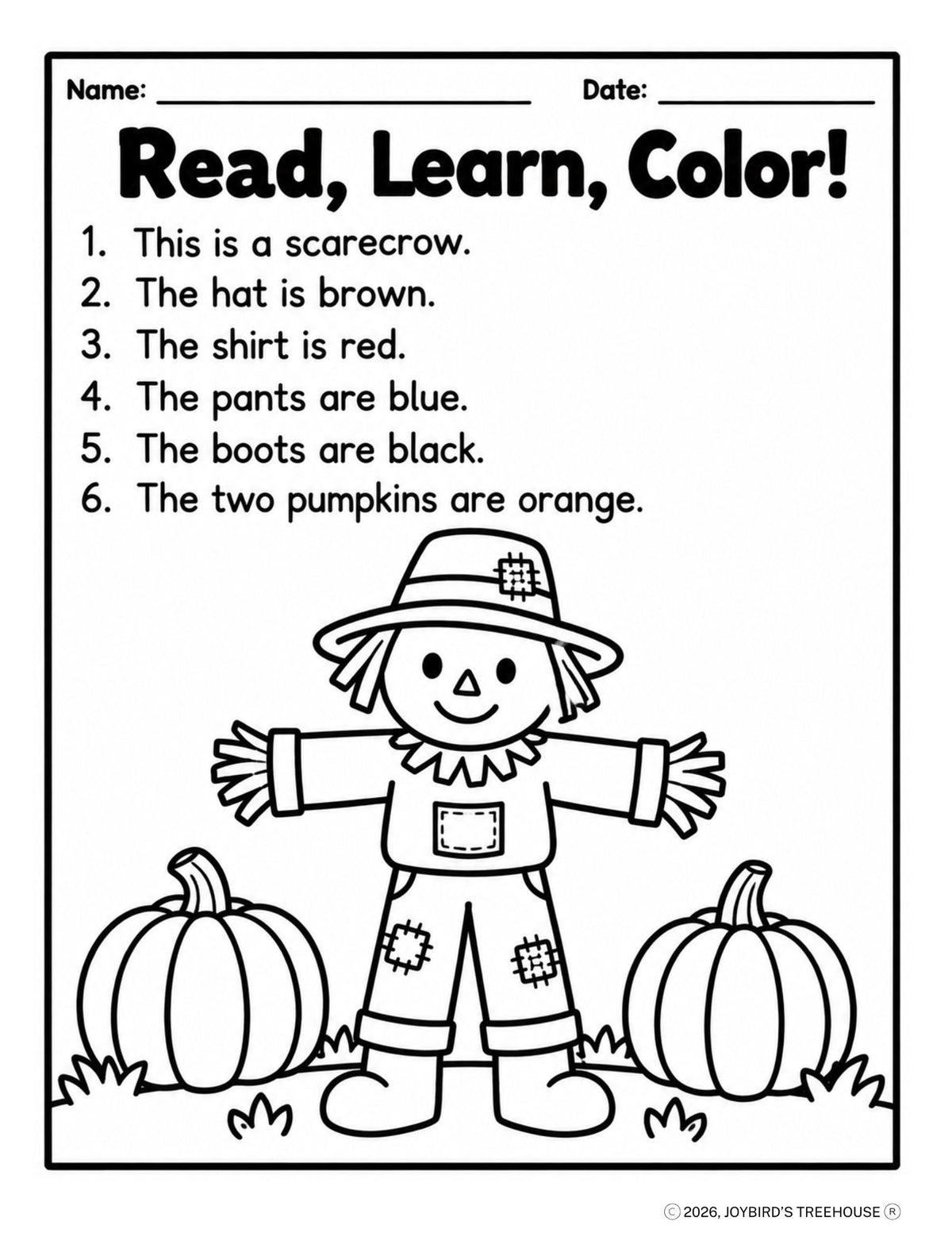 Halloween Read and Color Worksheets | K-2